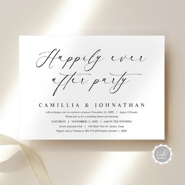 Invitation Heureux Jamais après le parti Mariage Elopement (Happily Ever After Wedding Elopement Party Invitation Card, Digital Download, Online template)