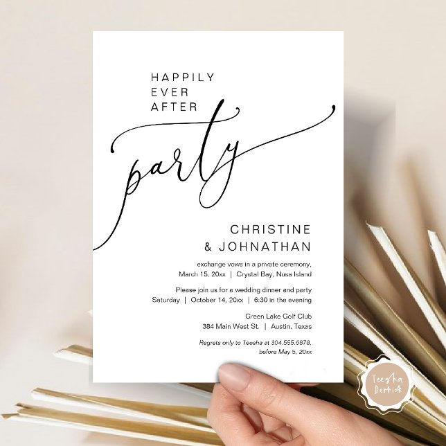 Invitation Heureux Jamais après le parti Mariage Elopement (Happily Ever After Party, Modern Romantic Wedding Elopement Invitation Card, in Black and White)
