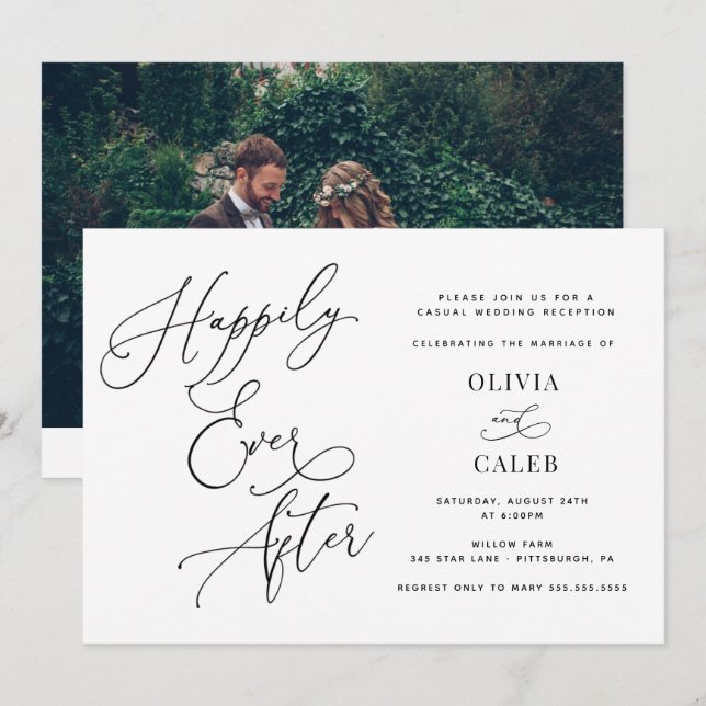 Invitation Heureux Jamais Après Mariage Faire-part/Réception (Devant / Derrière)