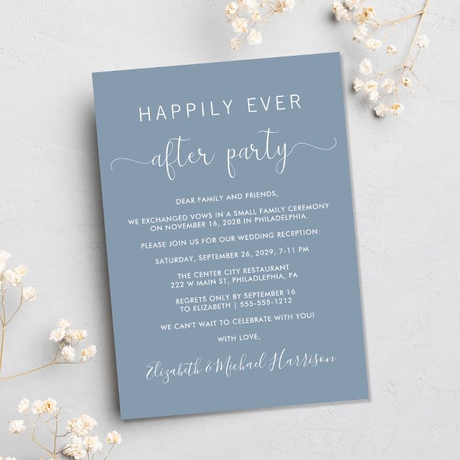Invitation Heureux Jamais Après Photo Dusty Blue Réception (Your love story deserves a grand celebration!)