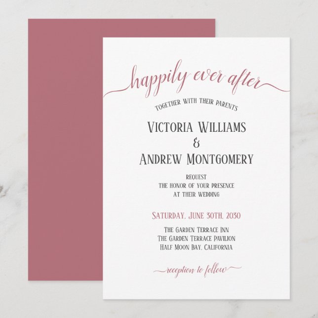 Invitation Heureux jamais après Rose Gold Script Mariage mode (Devant / Derrière)