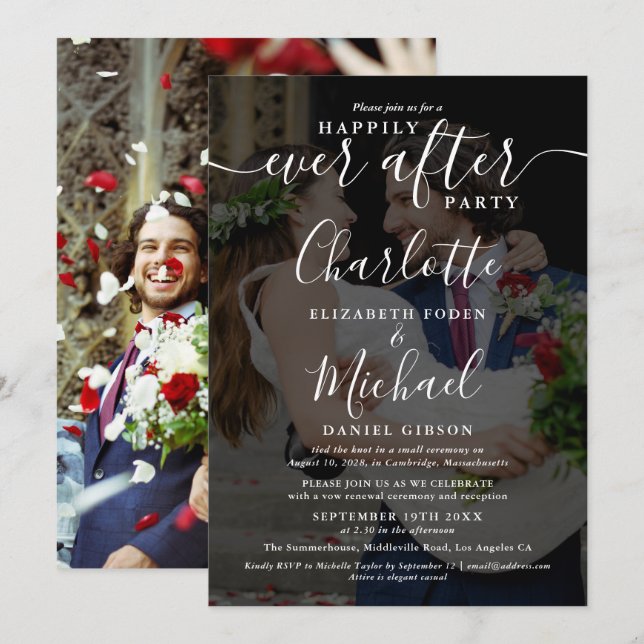 Invitation Heureux Jamais après Script 2 Photos Mariages Invi (Devant / Derrière)