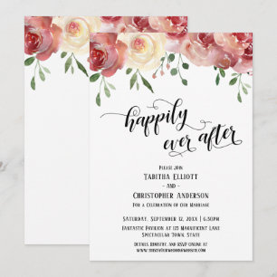 Invitation Heureux Jamais Après Script, Bourgogne, Roses Blus