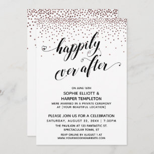 Invitation Heureux Jamais Coeur Script Rose Gold Confetti