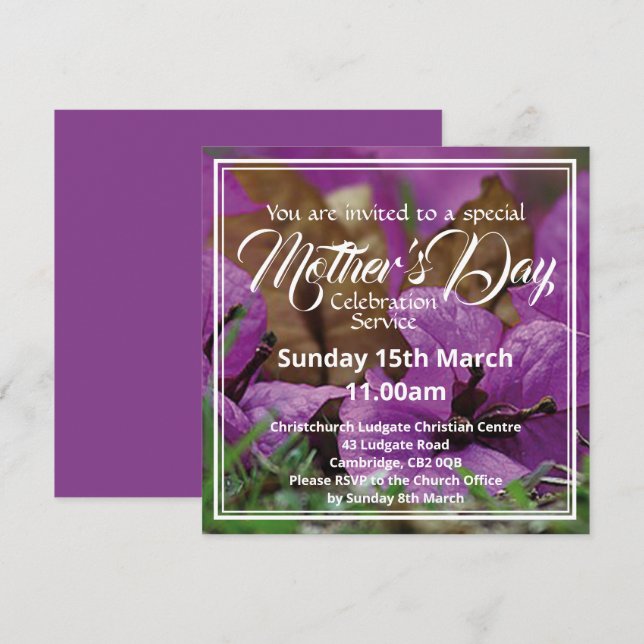 Invitation HEUREUX JOUR DE MÈRE Église Service Événement Flor (Devant / Derrière)