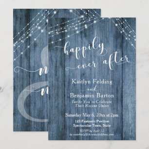 Invitation Heureux pour toujours avec bois bleu rustique et l