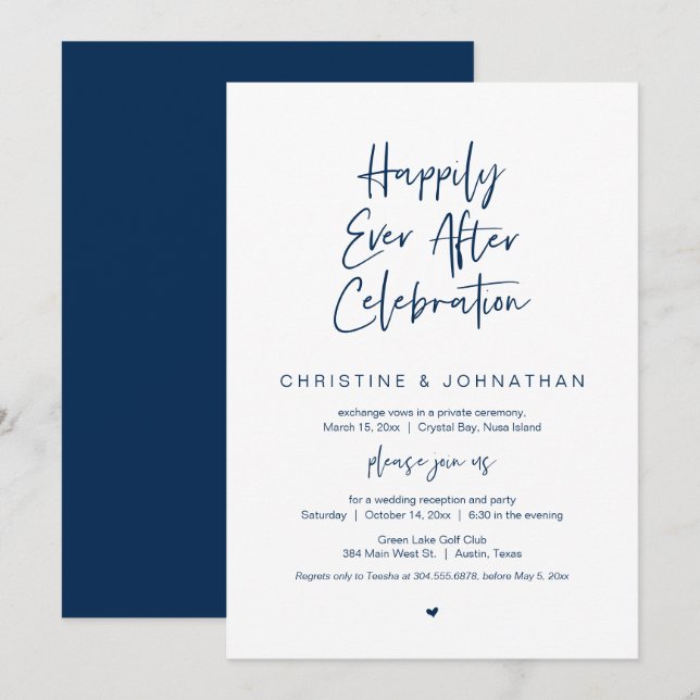 Invitation Heureux Pour Toujours, Bleu Marine, Fugue (Devant / Derrière)
