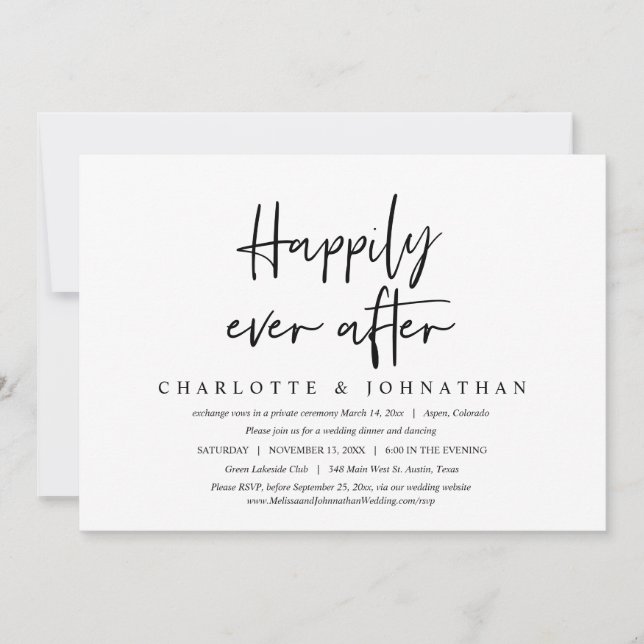 Invitation Heureux pour toujours, dîner de mariage en fuite (Devant)