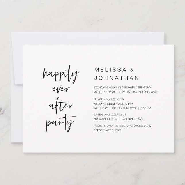 Invitation Heureux pour toujours, Dîner de mariage intime (Devant)