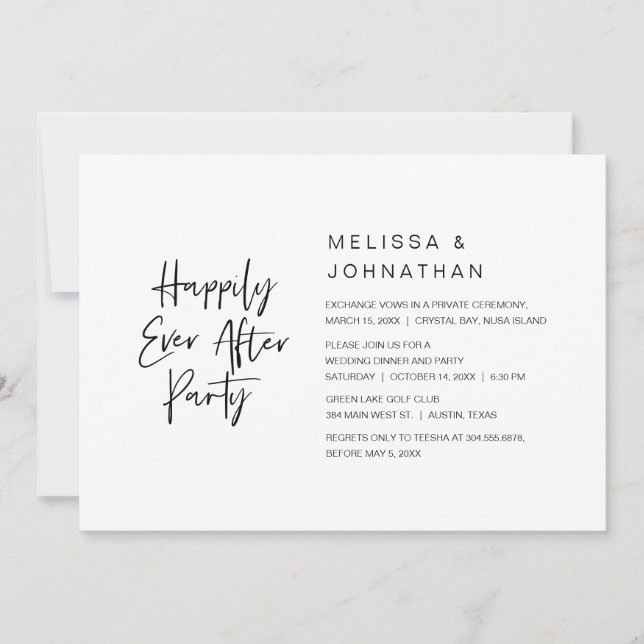 Invitation Heureux pour toujours, Dîner de mariage intime et  (Devant)