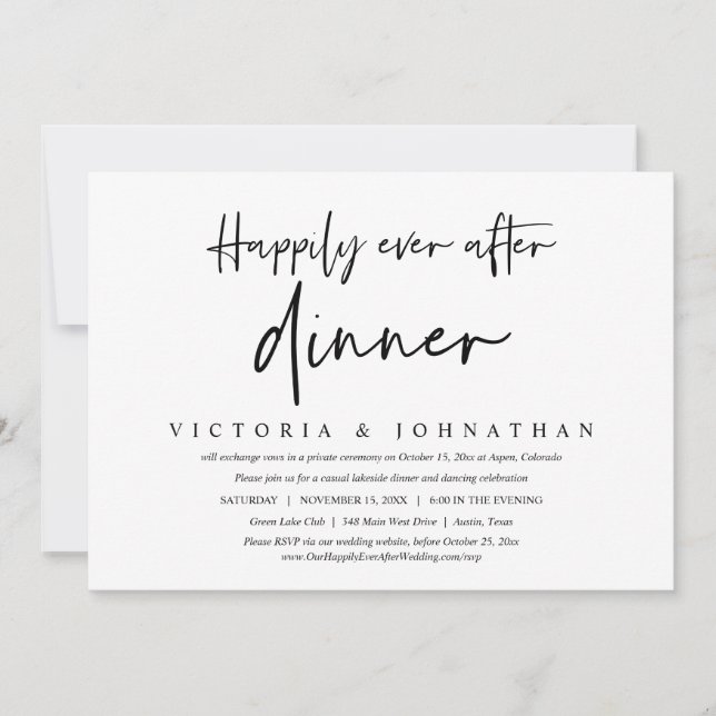 Invitation Heureux pour toujours dîner de mariage intime et d (Devant)