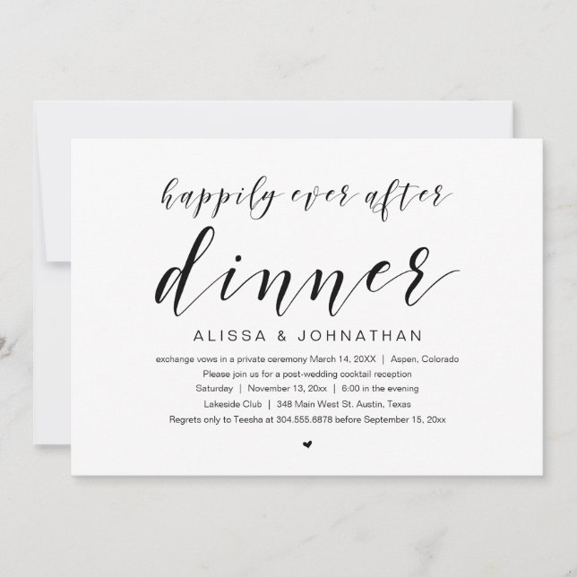 Invitation Heureux pour toujours, dîner d'élopement de mariag (Devant)