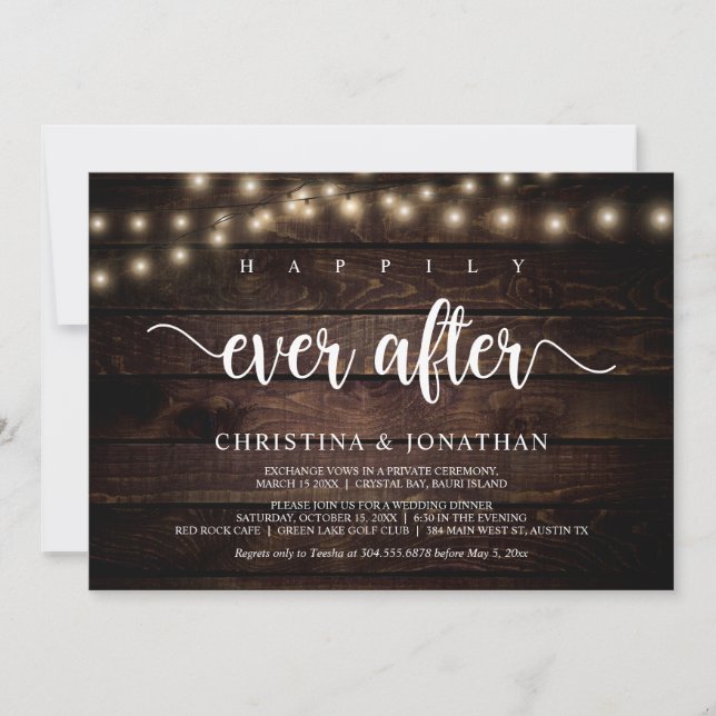 Invitation Heureux pour toujours, évasion de mariage rustique (Devant)