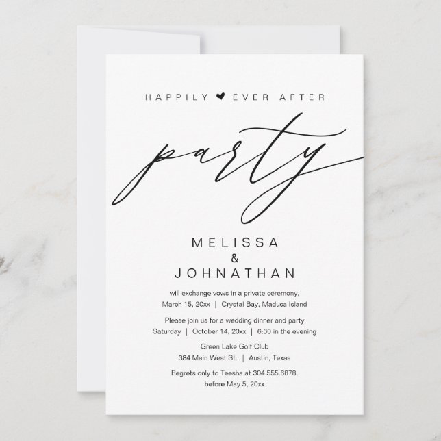 Invitation Heureux pour toujours, Fête de mariage en fuite (Devant)