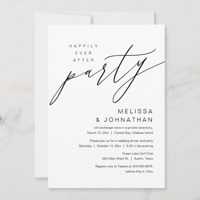 Invitation Heureux Pour Toujours, Fête de Mariage en Intime (Devant)