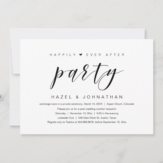 Invitation Heureux Pour Toujours, Fête de Mariage Intime (Devant)