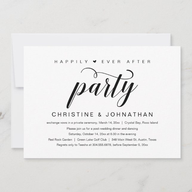 Invitation Heureux pour toujours, mariage intime fête (Devant)