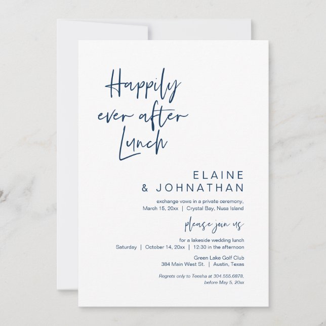 Invitation Heureux toujours après Brunch, Elopement Navy Blue (Devant)