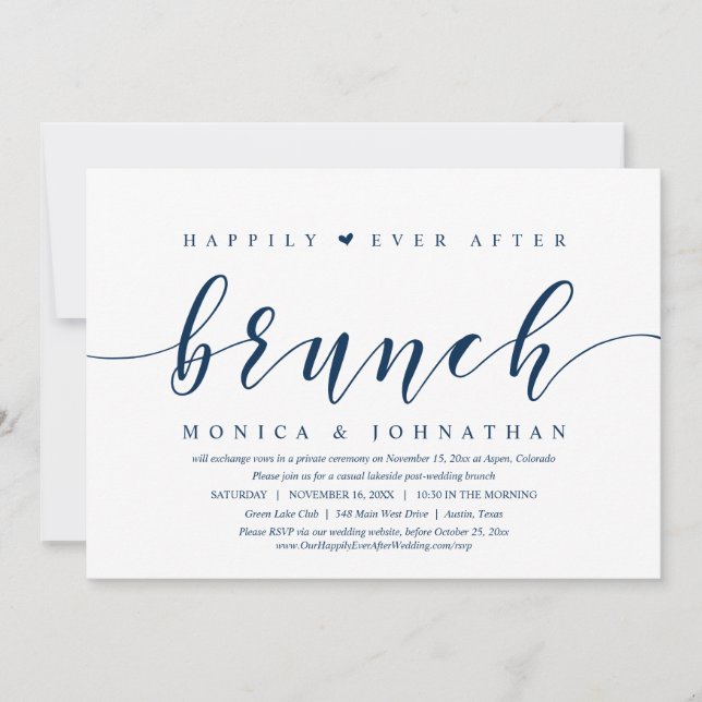 Invitation Heureux toujours après Brunch, Mariage Elopement I (Devant)