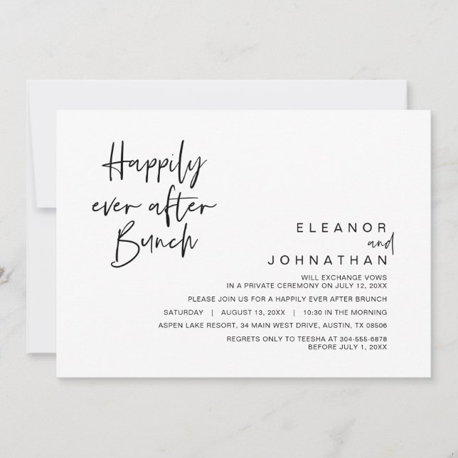 Invitation Heureux toujours après Brunch Mariage, noir et bla (Devant)