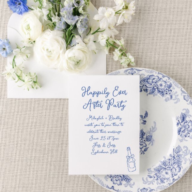 Invitation Heureux toujours après la fête Mariage bleu frança (Créateur téléchargé)