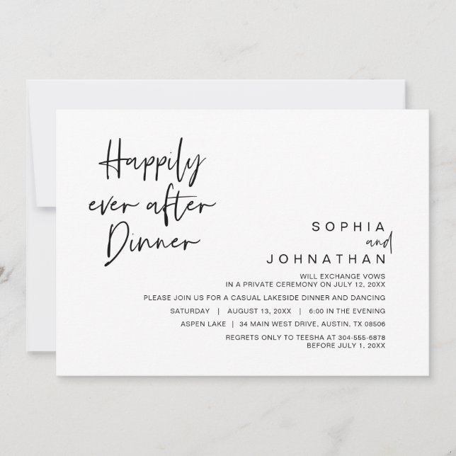 Invitation Heureux toujours après le dîner Mariage, noir et b (Devant)