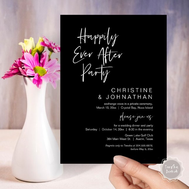 Invitation Heureux toujours après, parti Elopement Mariage (Happily Ever After Party, Wedding Elopement Invitation Card, PDF, Modern Casual, Classy Black)