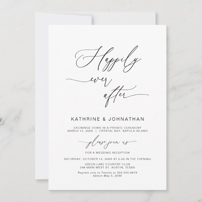 Invitation Heureux toujours après, police noire, Elopement Pa (Devant)