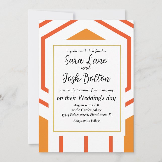 Invitation Hexagon abstract geometrical pattern en orange et (Devant)