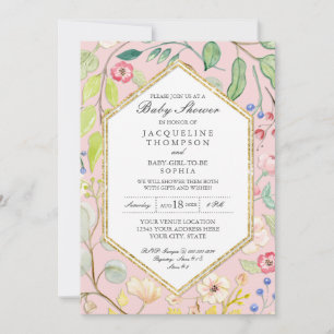Invitation Hexagon géométrique avec Aquarelle Pastel pâle Flo