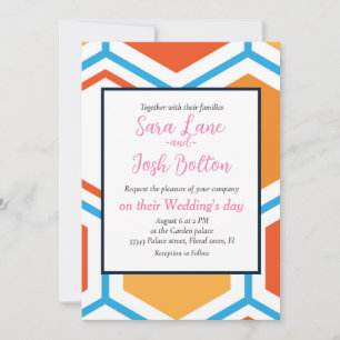 Invitation hexagone en orange, bleu et blanc