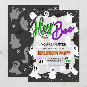 Invitation Hey Boo Cute Éffrayante Fête d'Halloween