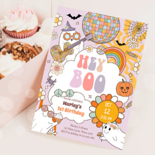 Invitation Hey Boo Éffrayant Retro Halloween Fille fête Anniv