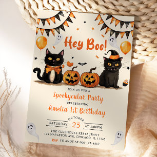 Invitation Hey Boo ! Fête d'anniversaire du chat noir