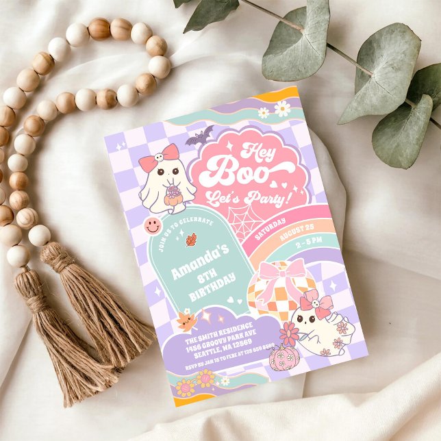Invitation Hey Boo Lets Party Rainbow Spooky Birthday  (Créateur téléchargé)