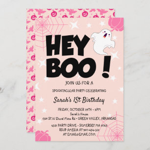 Invitation Hey Boo Pink Halloween Ghost fête d'anniversaire