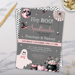 Invitation Hey Boo Rose Grey Fille Halloween fête d'anniversa