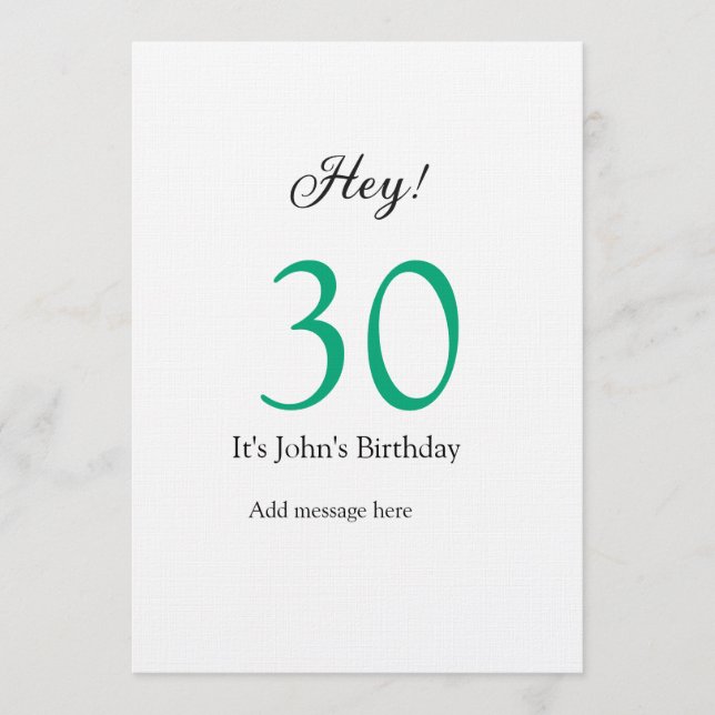 Invitation Hey it's 30th birthday green black bold letter nam (Devant)