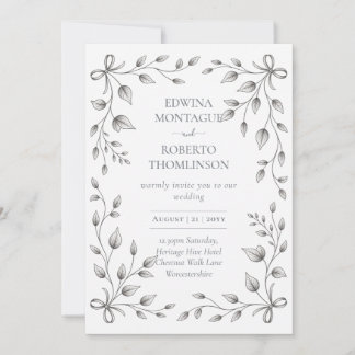 Invitation HHS Botanical Leaf and Ribbon Hand Drawn Wedding