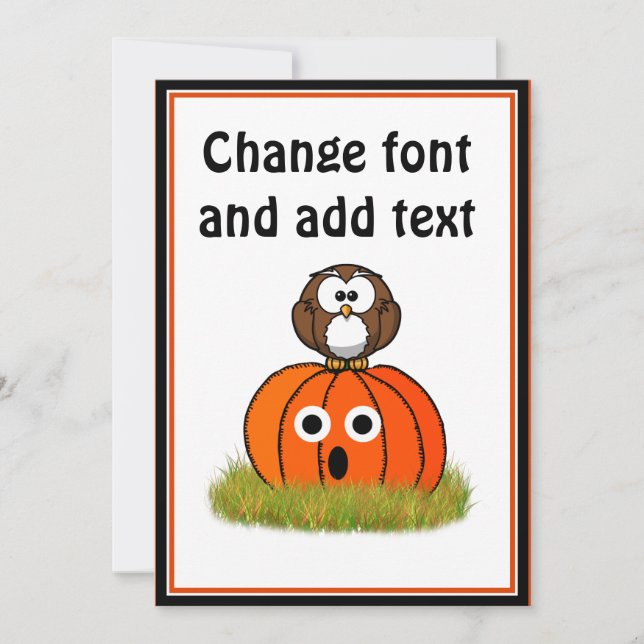 Invitation Hialloween Citrouille et hibou rayé (Devant)