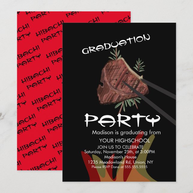 Invitation Hibachi Steak japonais Restaurant Graduation (Devant / Derrière)