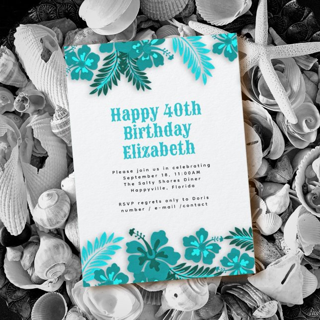 Invitation Hibiscus bleu Fleurs hawaïennes fête d'anniversair (Créateur téléchargé)