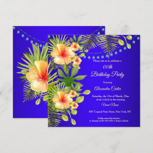 Invitation Hibiscus bleu tropical jaune fleuri Anniversaire