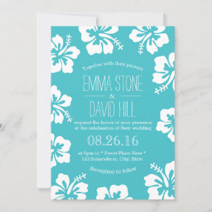 Invitation Hibiscus Classé Fleurs Mariage Turquoise