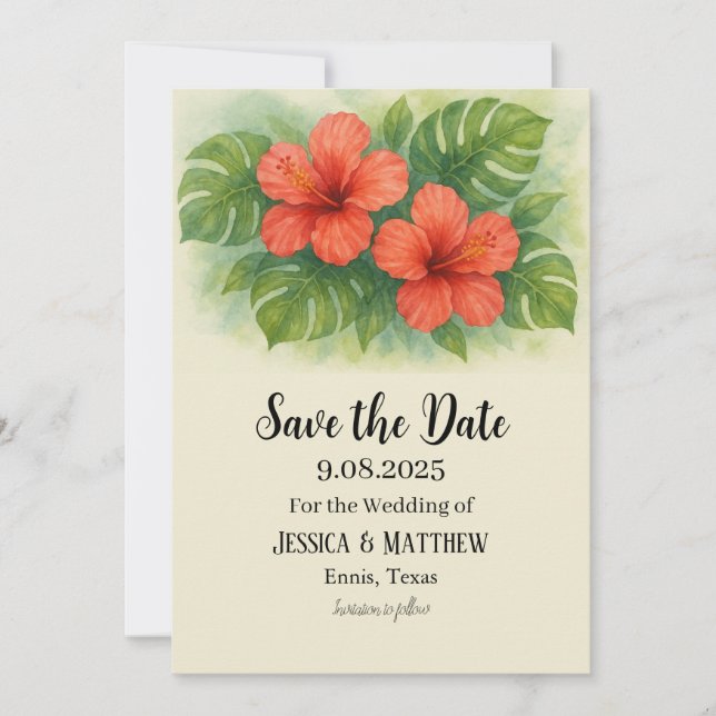 Invitation Hibiscus de plage tropical Mariage (Devant)