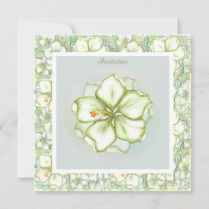 Invitation Hibiscus & dentelle BLANC