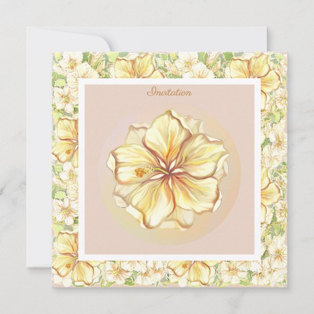Invitation Hibiscus & dentelle JAUNE (Devant)