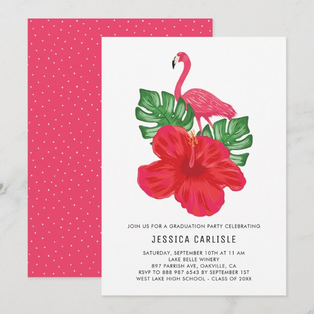 Invitation Hibiscus et Flamant rose Graduation Party Invitati (Devant / Derrière)