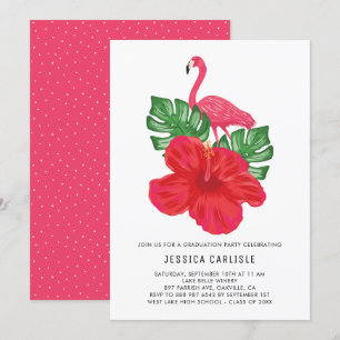 Invitation Hibiscus et Flamant rose Graduation Party Invitati