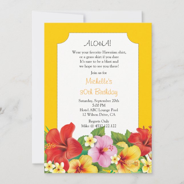 Invitation Hibiscus et Plumeria Luau (Devant)